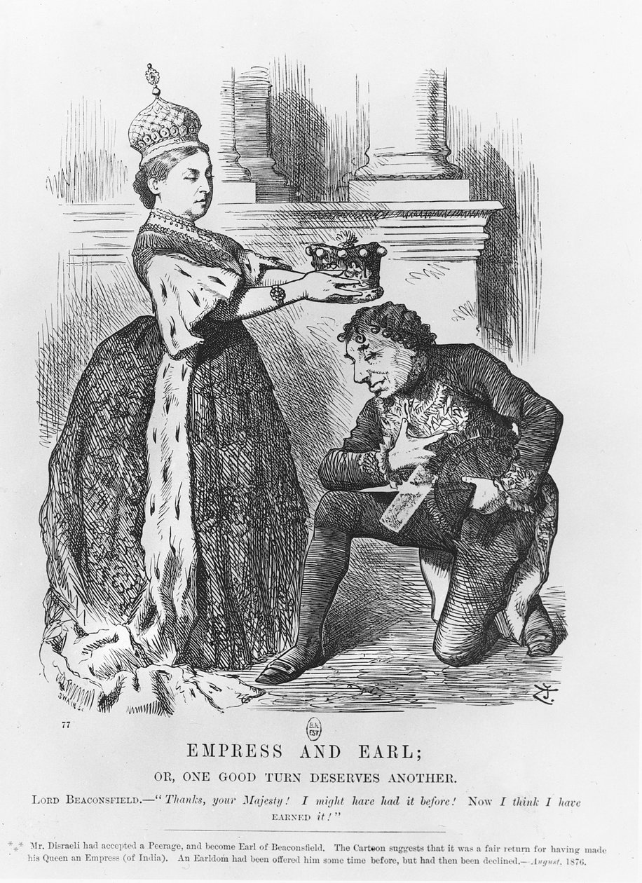 Disraeli dado um pariato pela rainha Victoria em 1876 de John Tenniel