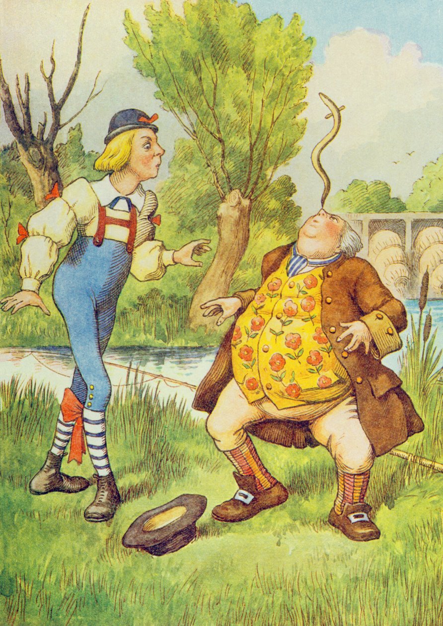 Padre William balançando uma enguia em seu nariz, ilustração de &39;Alice no País das Maravilhas&39; por Lewis Carroll (1832-9) de John Tenniel