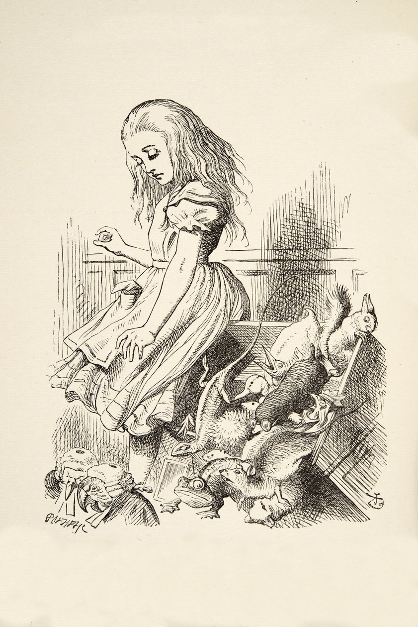 Gigante Alice perturba a Caixa do Júri, de Alices Adventures in Wonderland por Lewis Carroll (1832 - 98), publicado em 1891 de John Tenniel