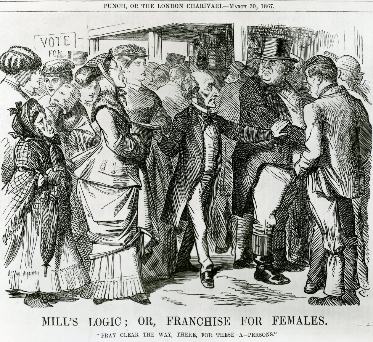Mill&39;s Logic: ou, Franchise for Females, cartoon de Punch, Londres, 1867 de John Tenniel