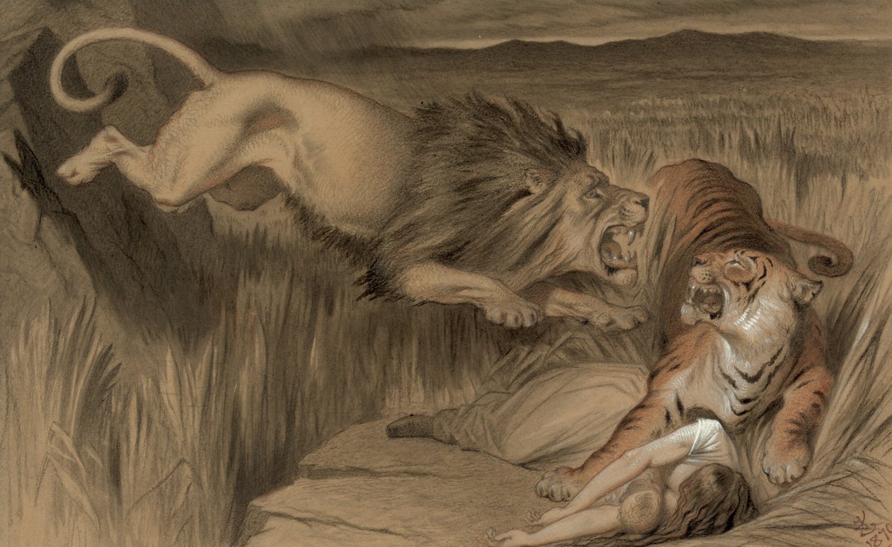 A Vingança do Leão Britânico no Tigre de Bengala, 1870 de John Tenniel