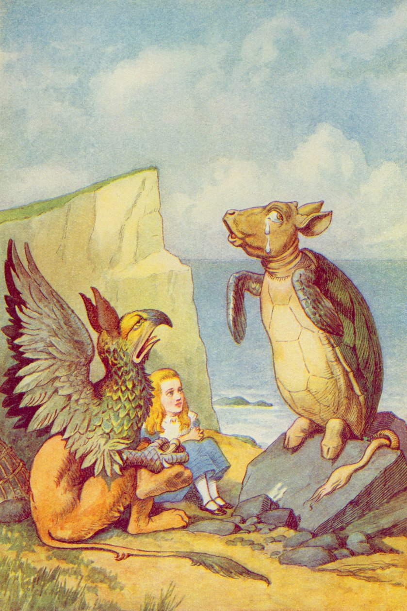 The Mock Turtle e the Gryphon, ilustração de "Alice no País das Maravilhas", de Lewis Carroll (1832-9) de John Tenniel