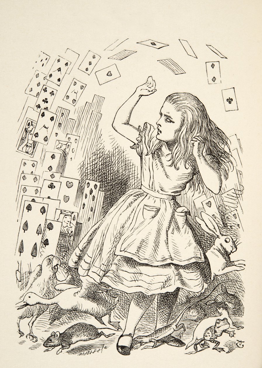 The Shower of Cards, de Alices Adventures in Wonderland, de Lewis Carroll (1832 - 98), publicado em 1891 de John Tenniel