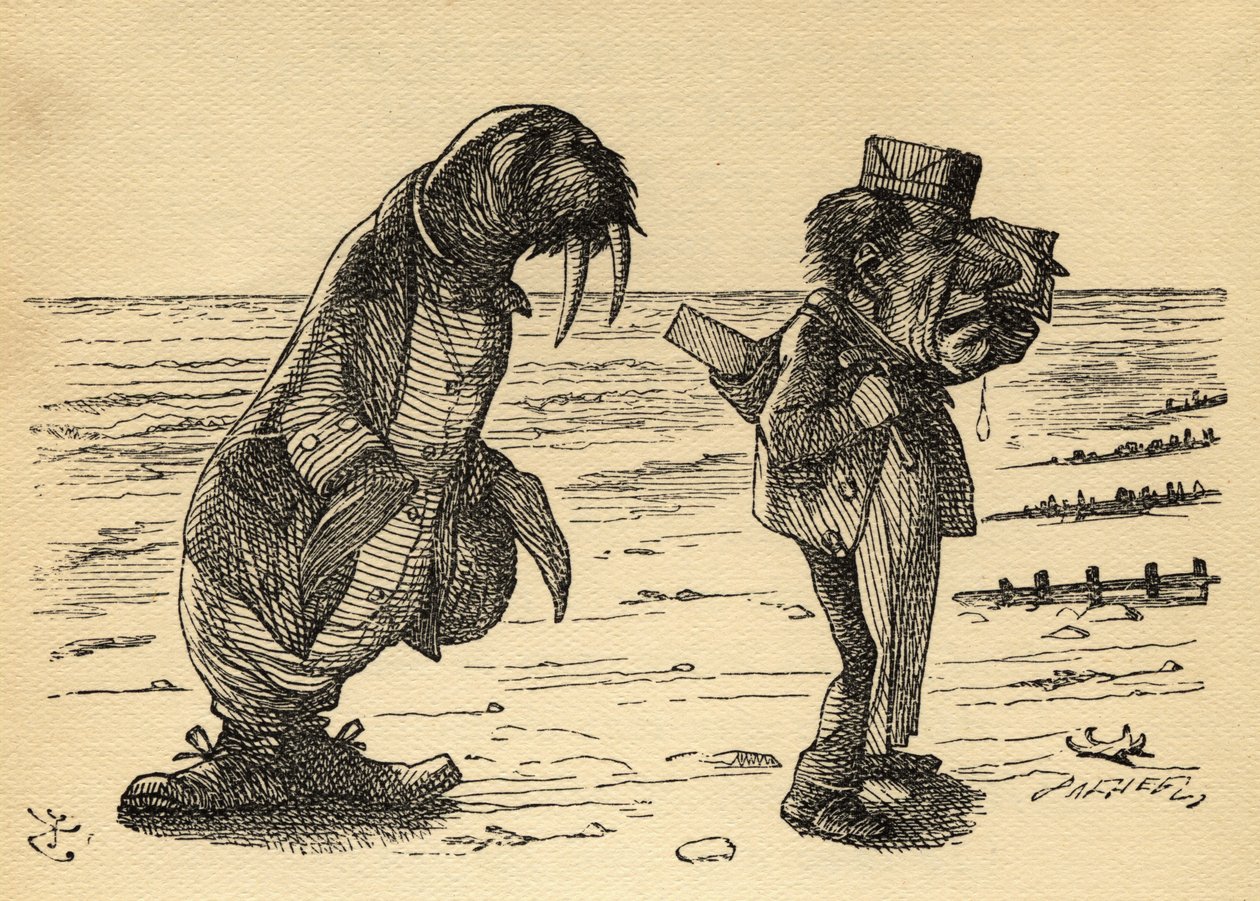 A Morsa e o Carpinteiro, ilustração de "Através do Espelho", de Lewis Carroll (1832-1898), publicada pela primeira vez em 1871 de John Tenniel