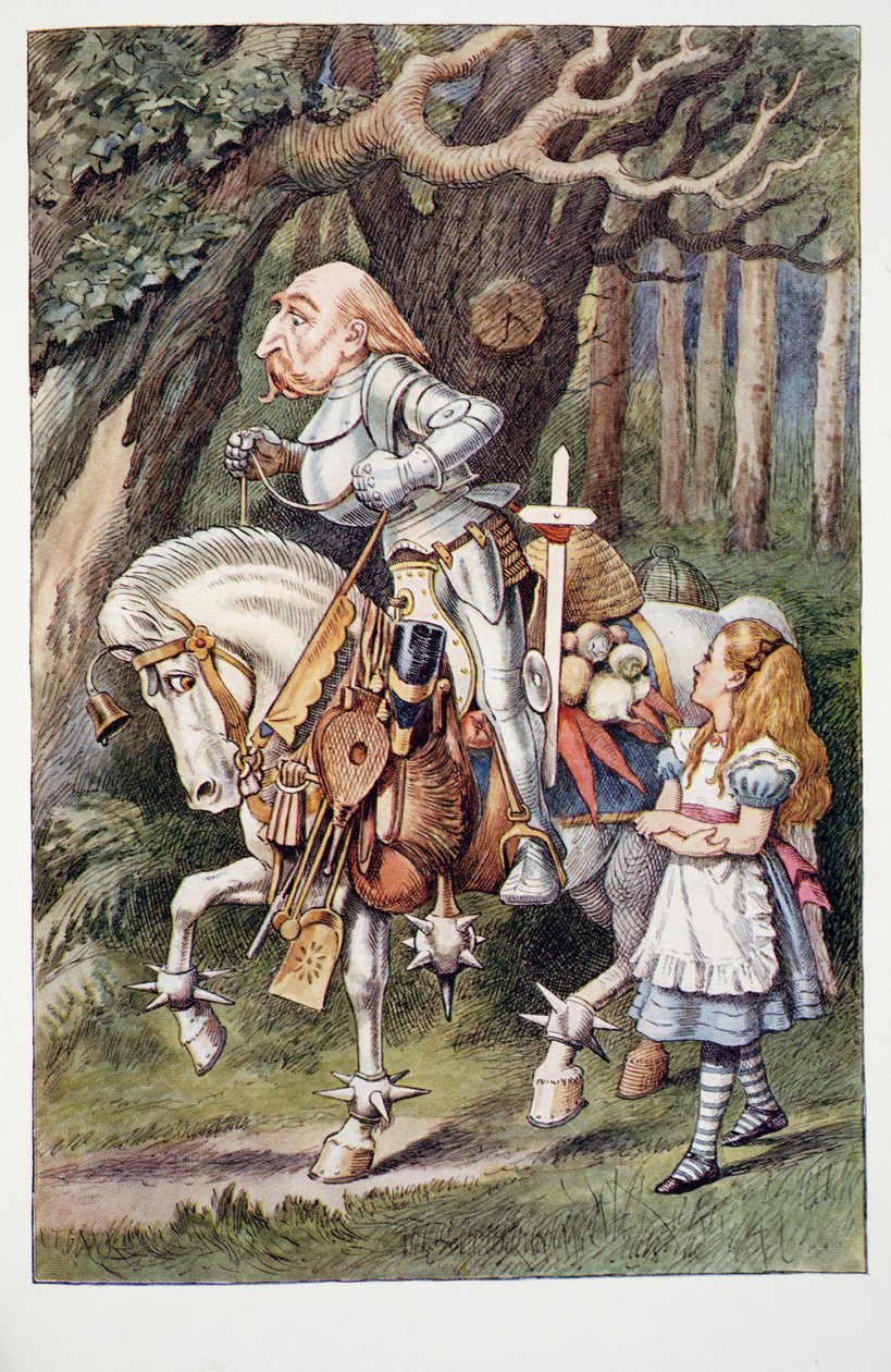 O Cavaleiro Branco, Alicia As Aventuras No País Das Maravilhas E Através Do Espelho E O Que Alice Encontrou Lá, de Lewis Carroll (1832 - 98), publicado em 1911 (litografia colorida) de John Tenniel