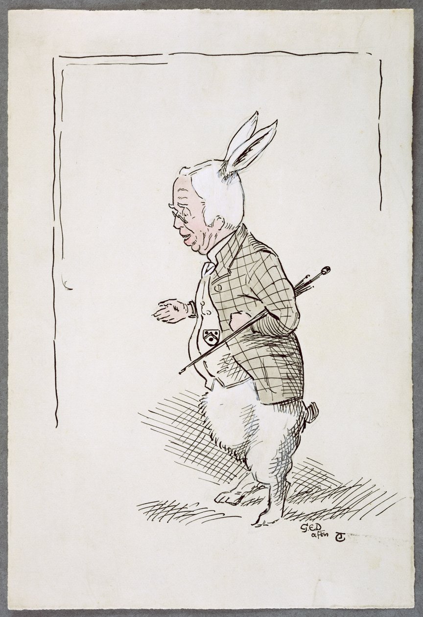 William Archibald Spooner (1844-1930) como o Coelho Branco (caneta e tinta no papel) de John Tenniel