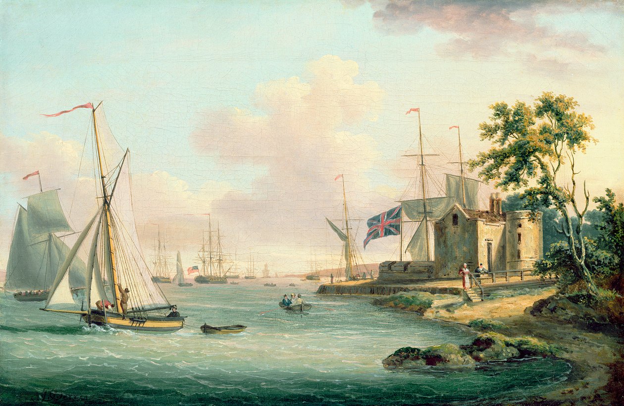 Uma vista do Royal Yacht Squadron, Ilha de Wight de John Thomas Serres