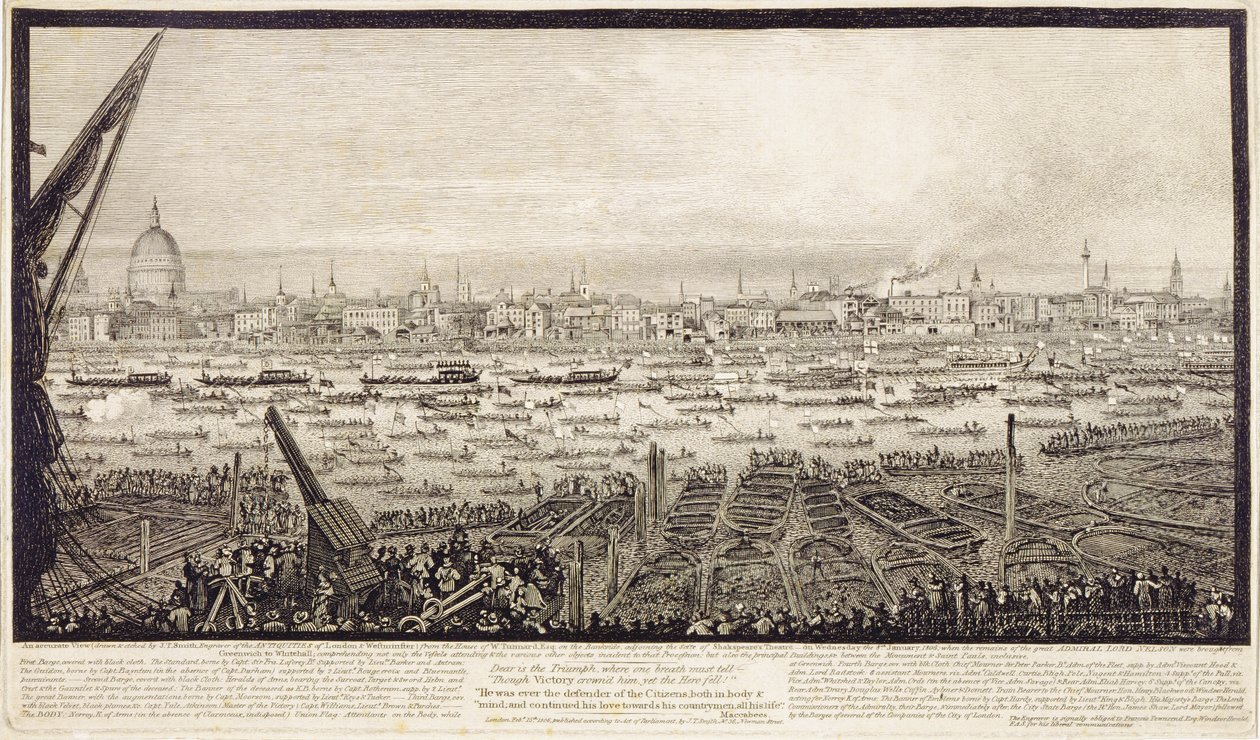 Os Restos do Senhor Nelson Transmitiram o Rio Tâmisa de Greenwich a Whitehall, em 8 de janeiro de 1806 de John Thomas Smith
