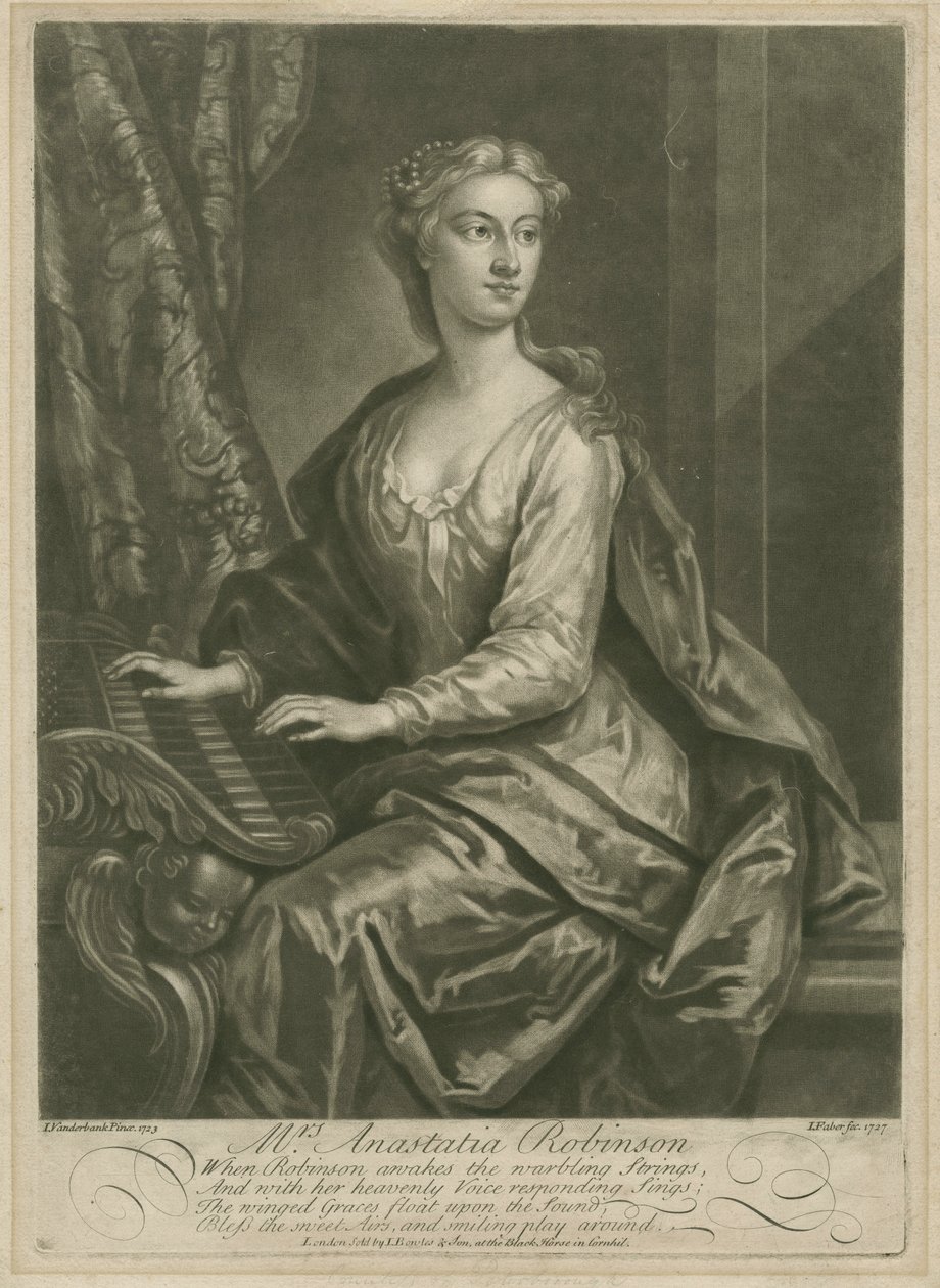 Sra. Anastasia Robinson, gravada por John Faber, o Jovem (c.1695-1756), 1727 (mezzotint) de John Vanderbank