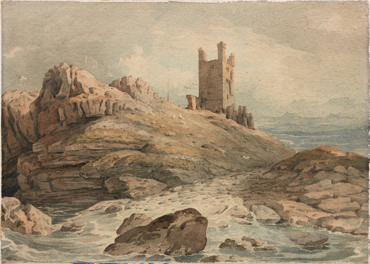 Castelo Dunstanburgh (lápis e aquarela sobre papel (a bordo)) de John Varley