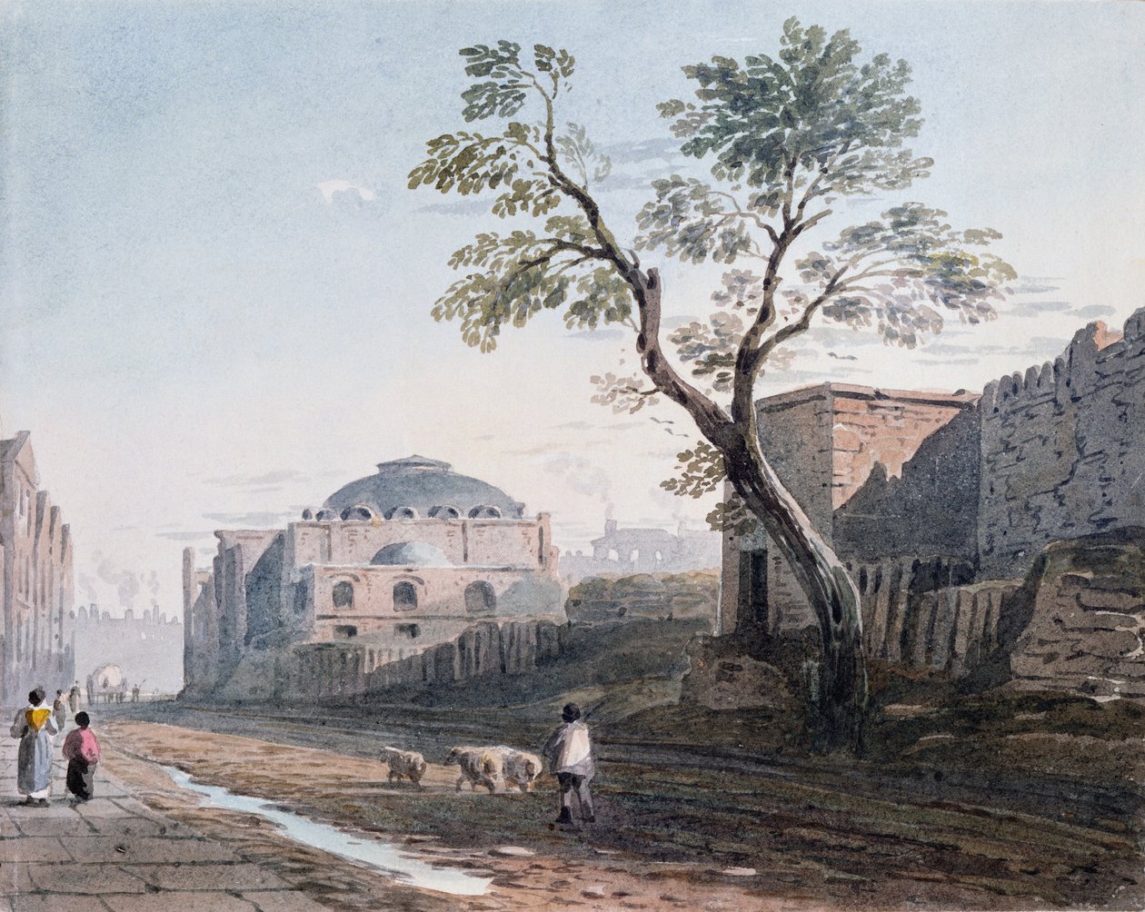 Igreja escocesa e os restos do muro de Londres, 1818 de John Varley