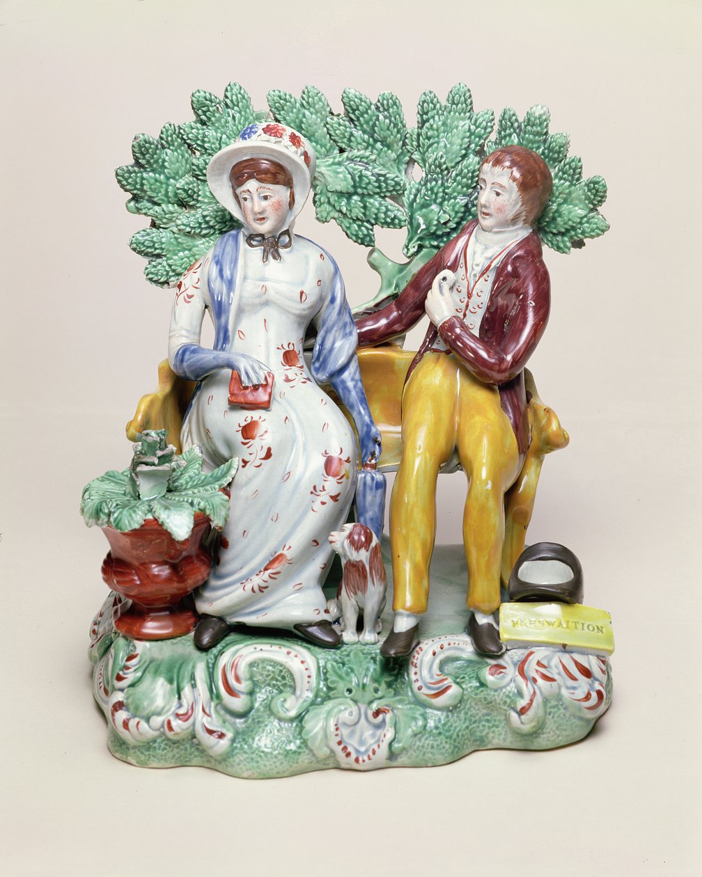 &39;Perswaition&39; figura de um casal cortejando, c.1815-28 (pearlware decorada overglaze com esmaltes) de John Walton