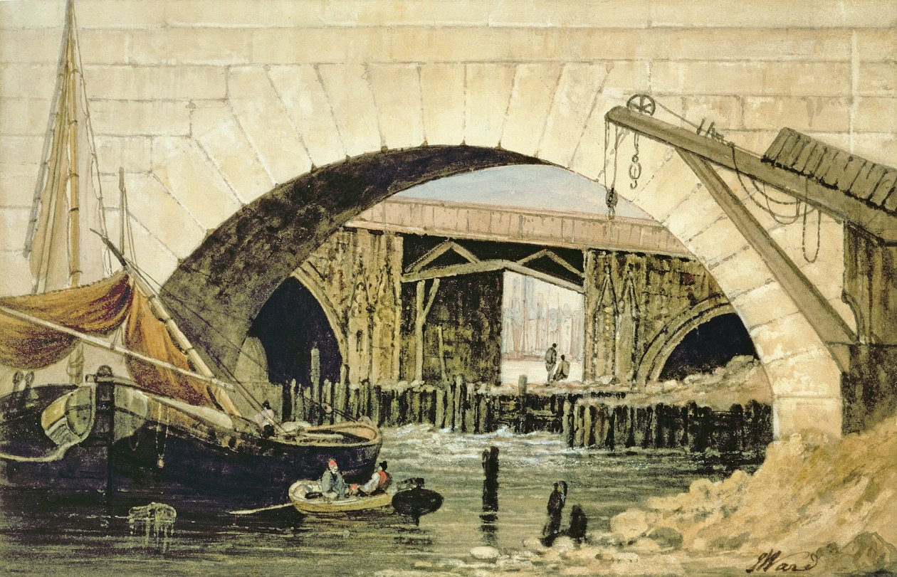 Barcaças ancoradas perto da nova ponte de Londres de John Ward