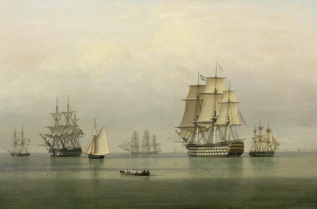Navios de guerra em um mar calmo de John Ward of Hull