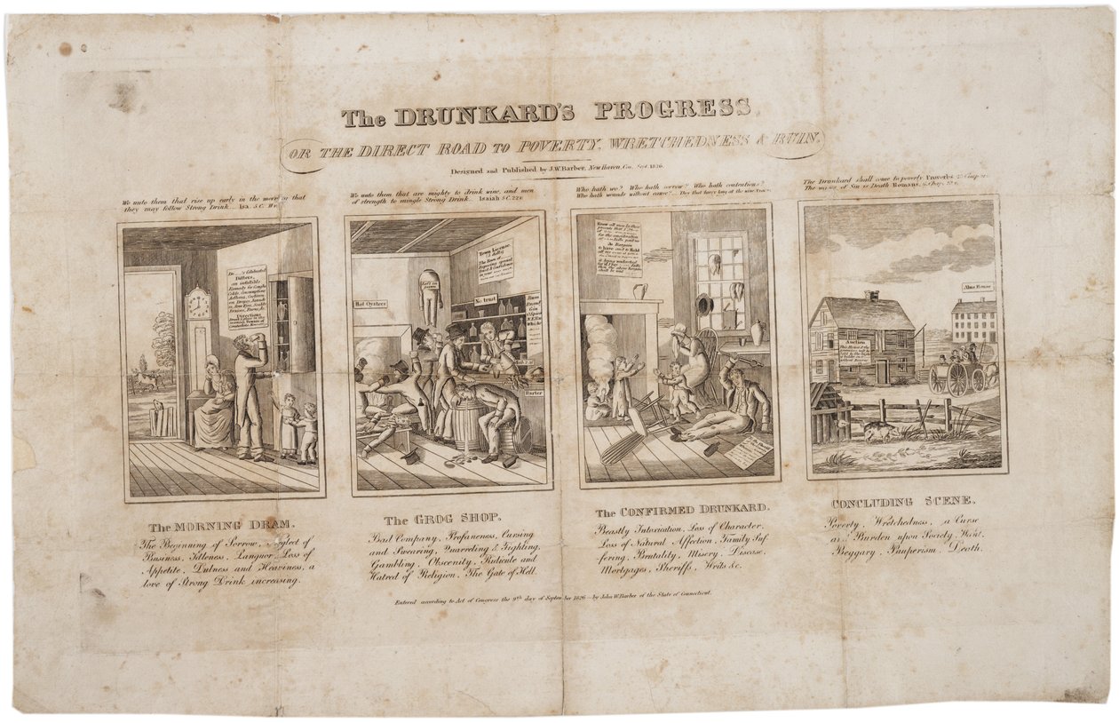 O progresso do bêbado, ou o caminho direto para a pobreza, miséria e ruína, 1826 de John Warner Barber