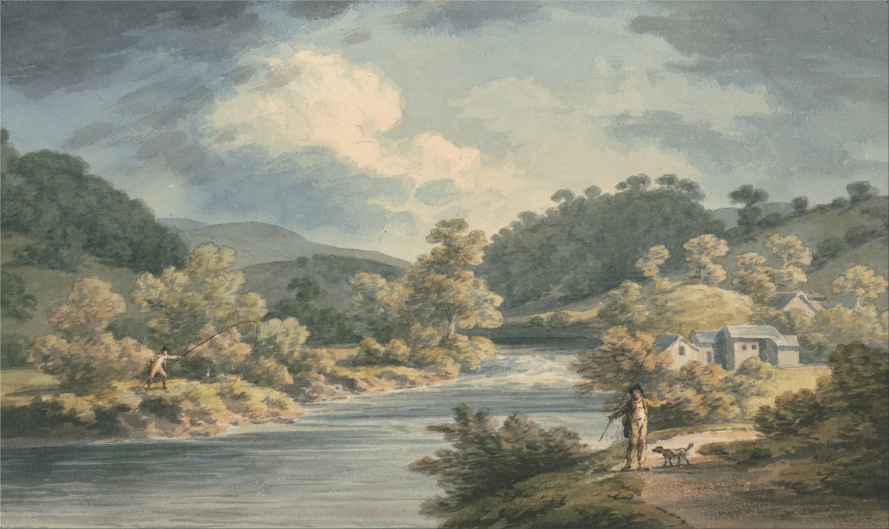 Um pescador no vale de Myfod, local do palácio da princesa de Powis de John Warwick Smith