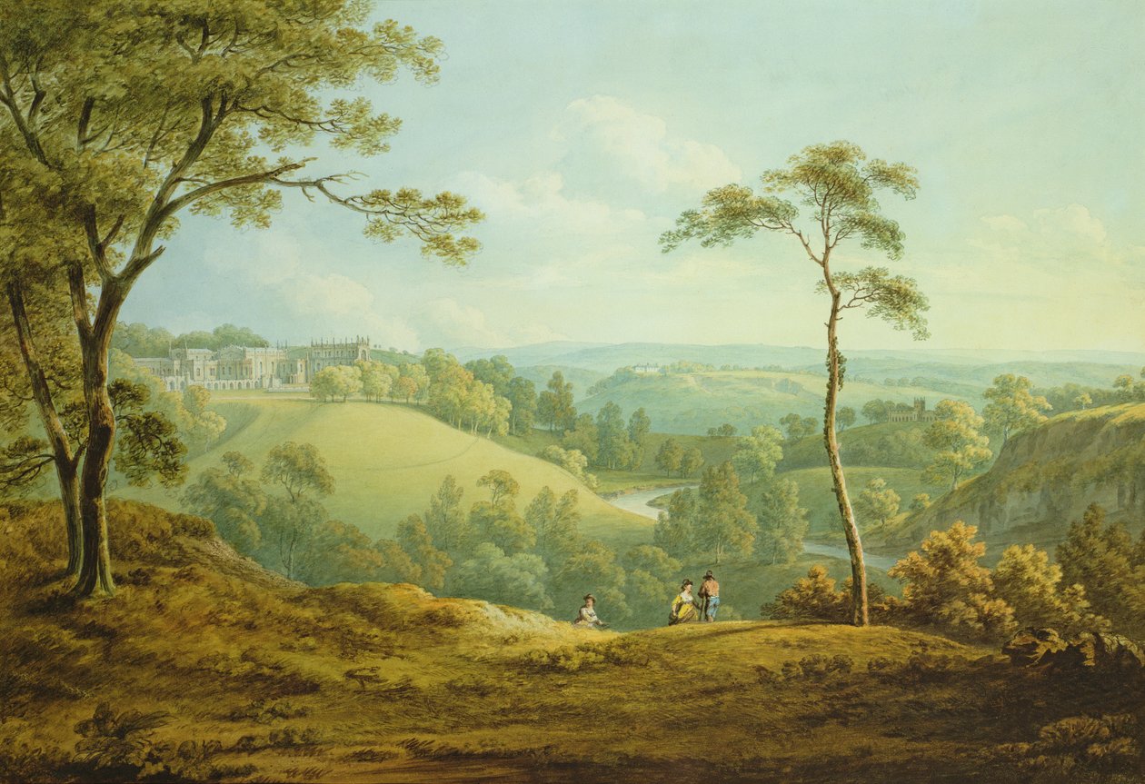 Palácio do Bispo, Castelo de Auckland, com o Deercote Beyond (aquarela sobre papel) de John Warwick Smith