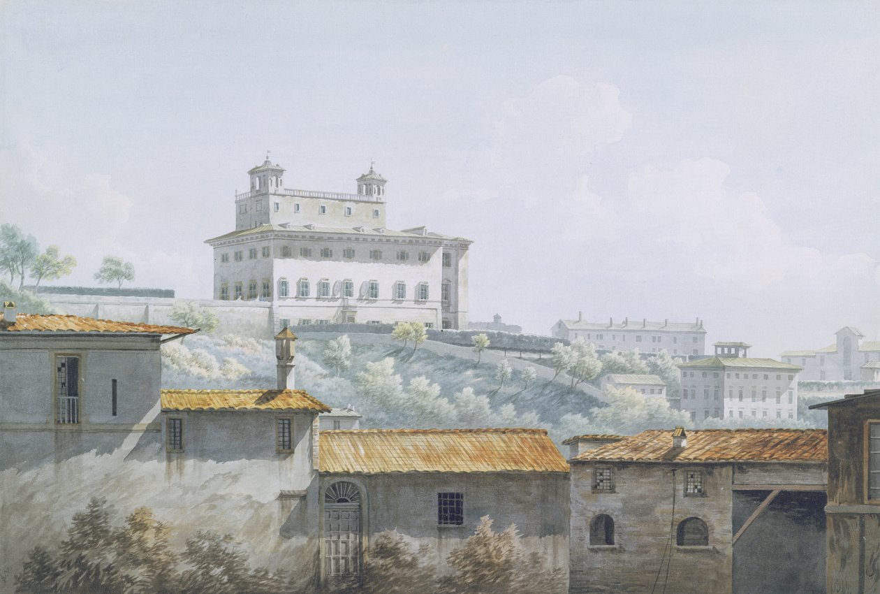 A Villa Medici, Roma, 1784 (wc sobre grafite sobre papel) de John Warwick Smith