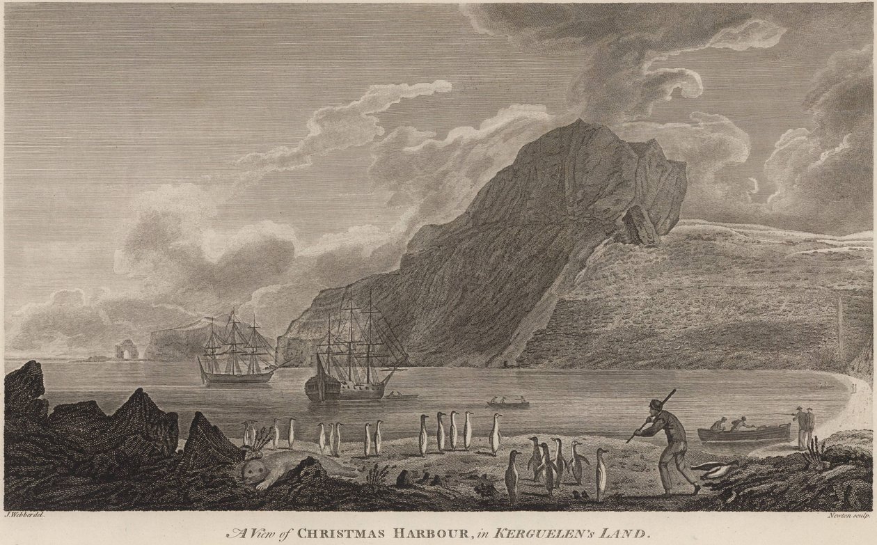 Navios de James Cook no porto de Natal, Ilhas Kerguelen, dezembro de 1776 de John Webber