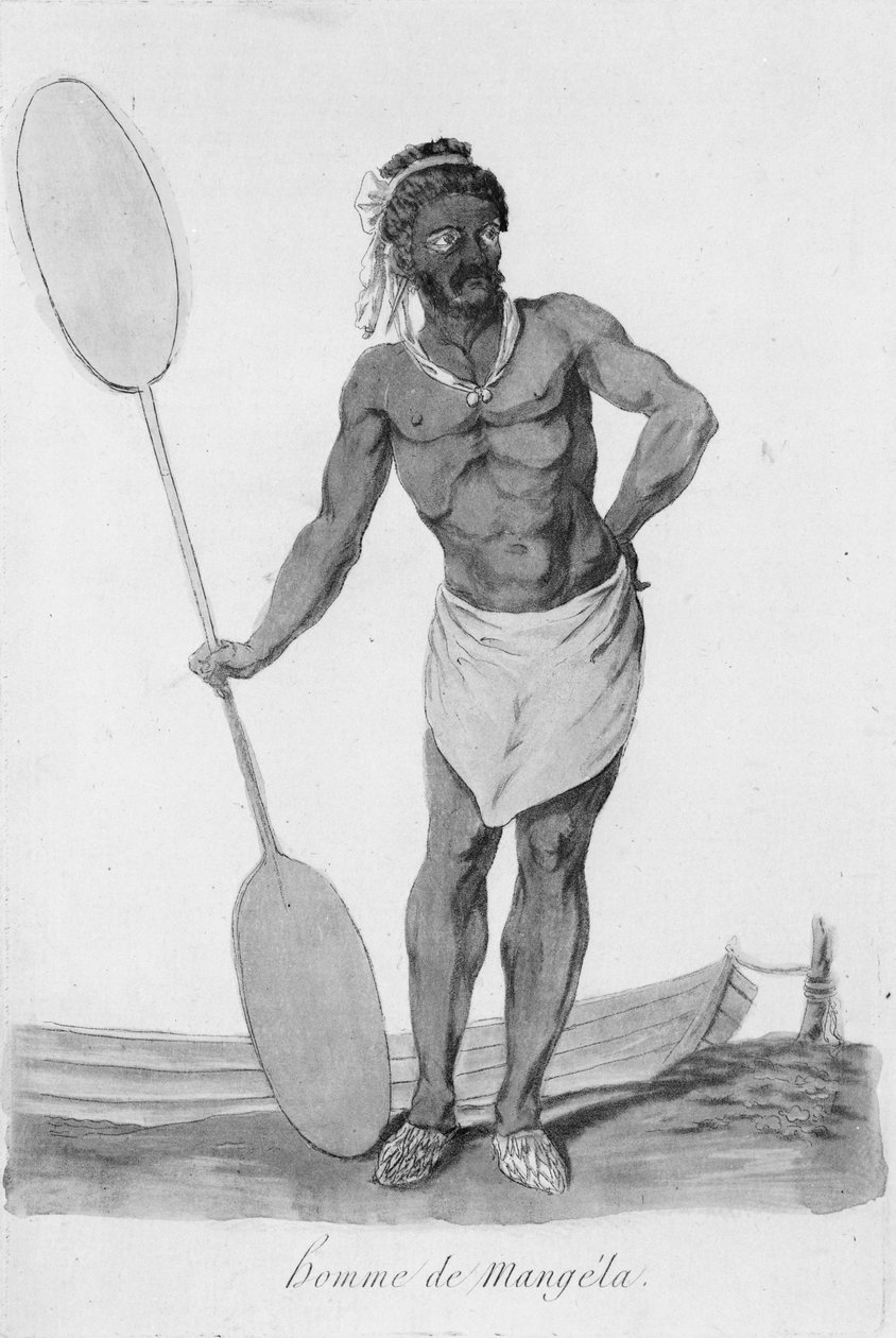 Retrato ereto, de, um, homem, de, mangaia, cozinhe ilhas, segurando, um, remo, em, seu, direita, mão de John Webber