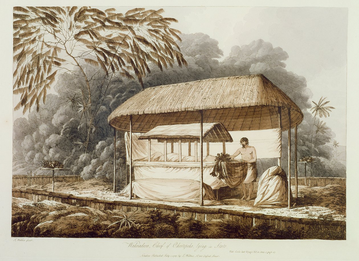 Waheiadooa, Chefe de Oheitepeha, Deitada no Estado, de &39;Views in the South Seas&39;, pub. 1789 de John Webber