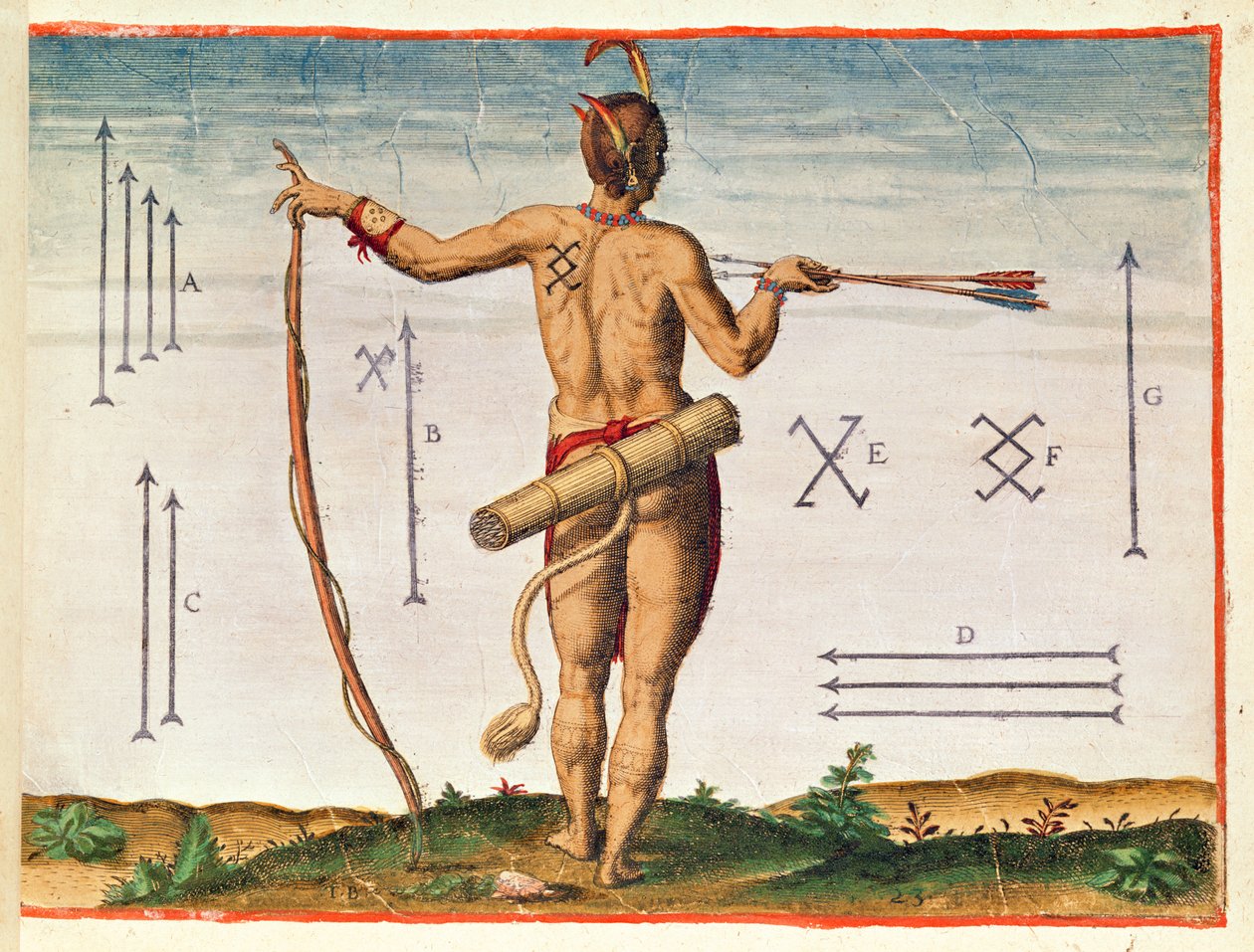 Marcações distintivas de um guerreiro da Virgínia, de Admiranda Narratio .. de John White