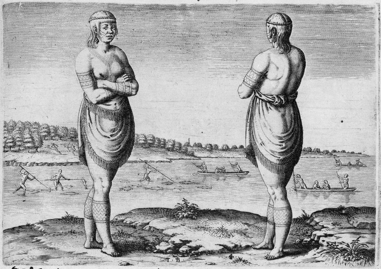 Mulher Indiana de Secoton, gravada por Theodor de Bry (1528-1598) de John White