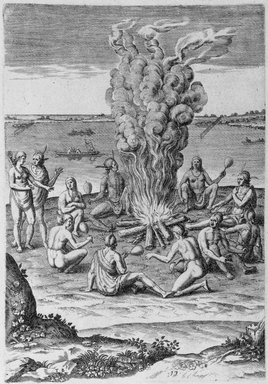 Índios ao redor de um fogo de John White