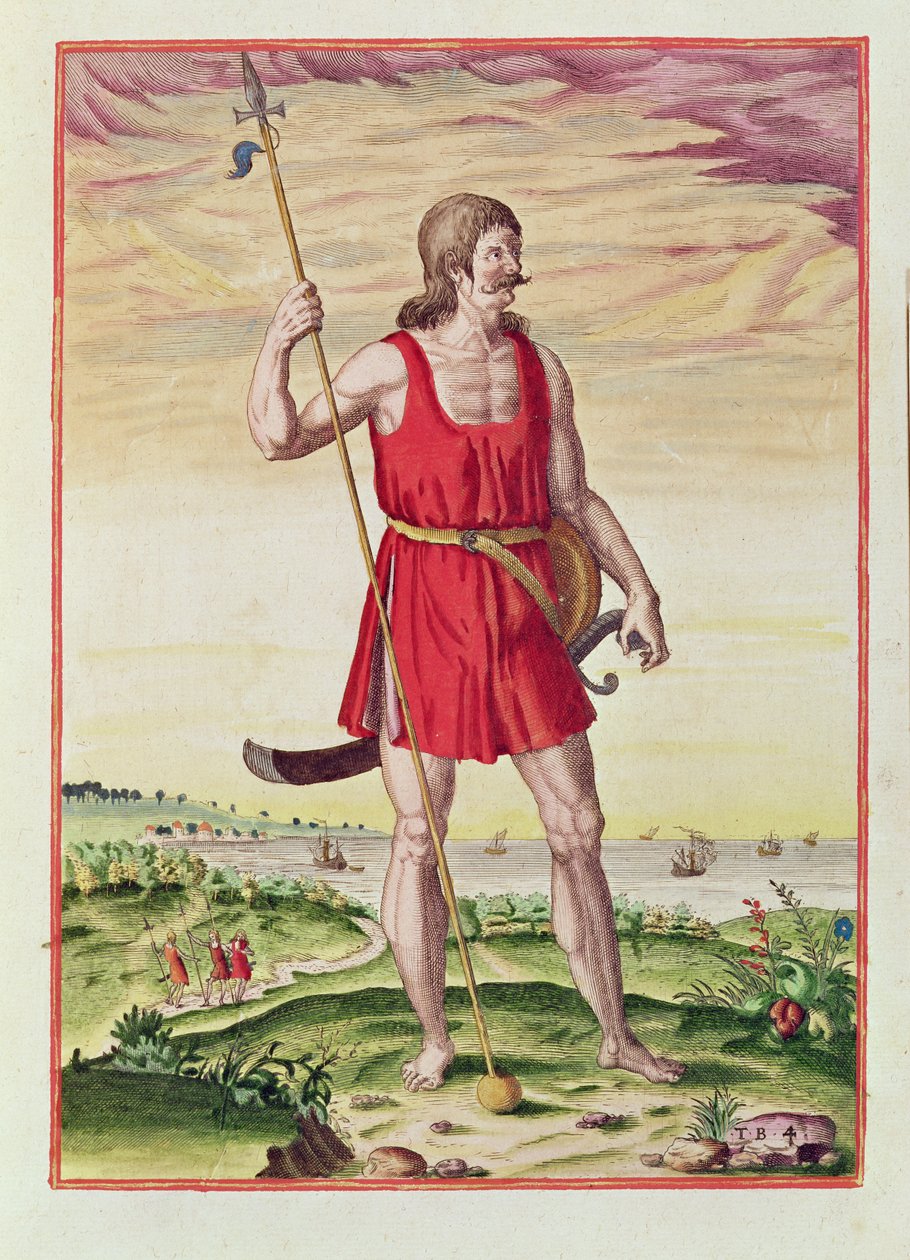 Homem de uma tribo vizinha aos pictos, de &39;Admiranda Narratio ..&39;, gravado por Theodore de Bry (1528-98) 1585-88 de John White