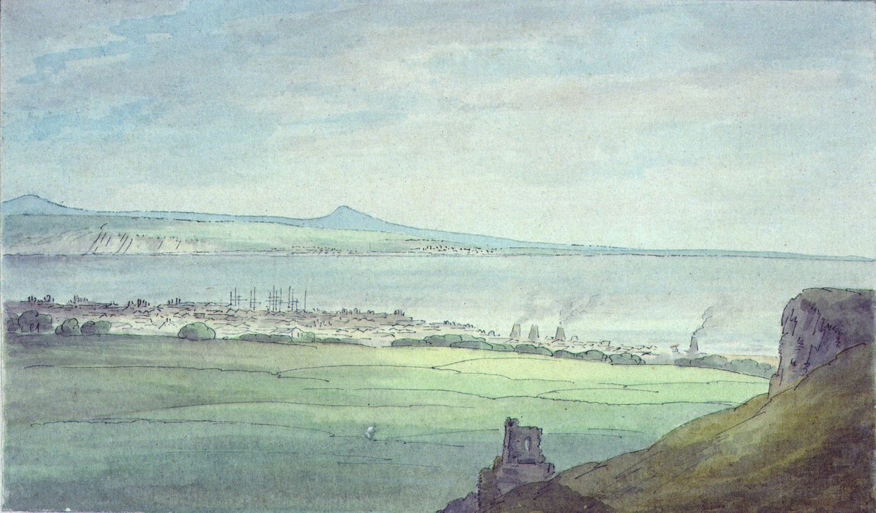 Leith, com Kirkaldy na costa do Fifeshire (aquarela) de John White Abbott