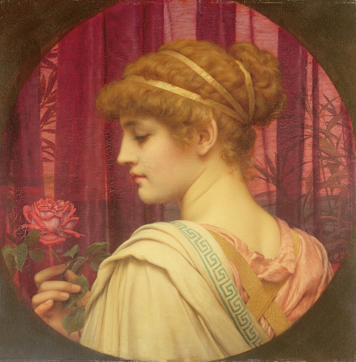 Menina, com, rosa vermelha de John William Godward