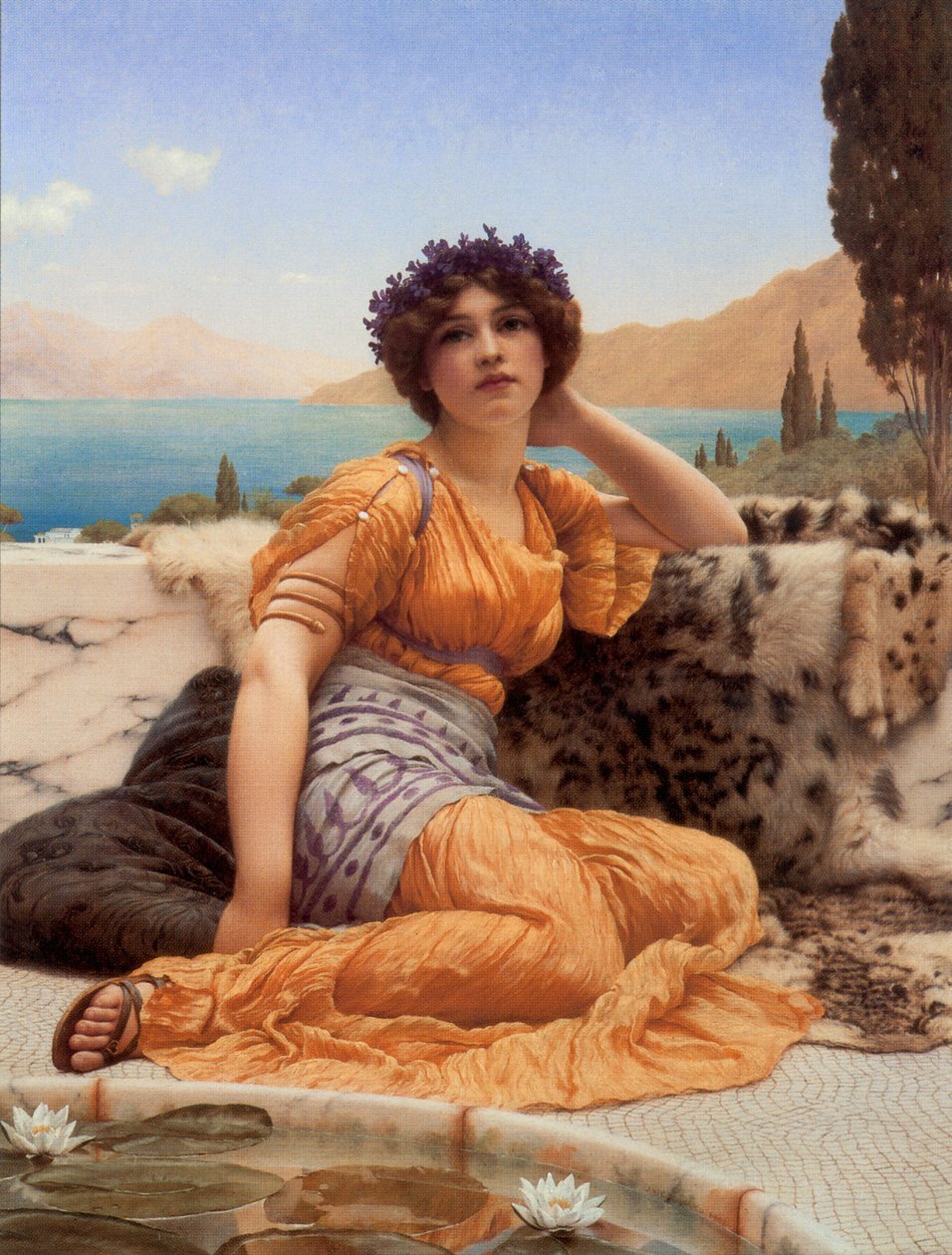 Com violetas envoltas e manto de açafrão de John William Godward