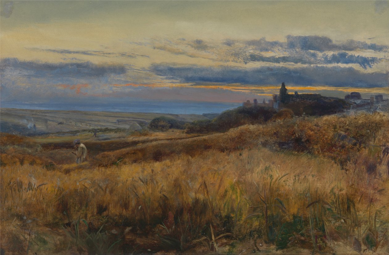 Milharal ao pôr do sol de John William Inchbold