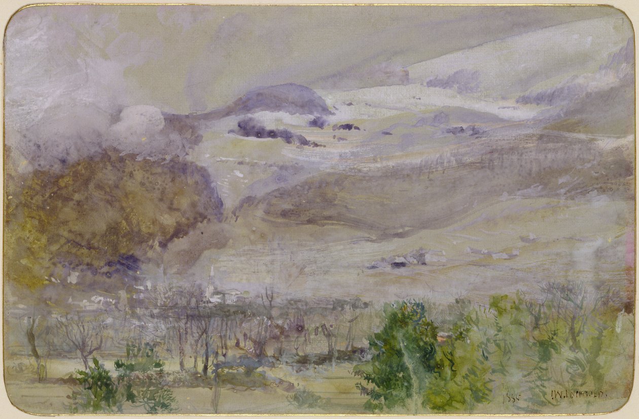 Swiss Valley Landscape, 1885 (wc e guache sobre papel) de John William Inchbold