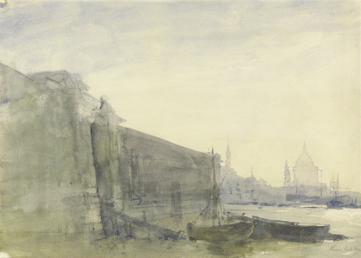 O Tamisa, De manhã cedo, Para São Paulo, c.1849 (wc com grafite sobre papel) de John William Inchbold