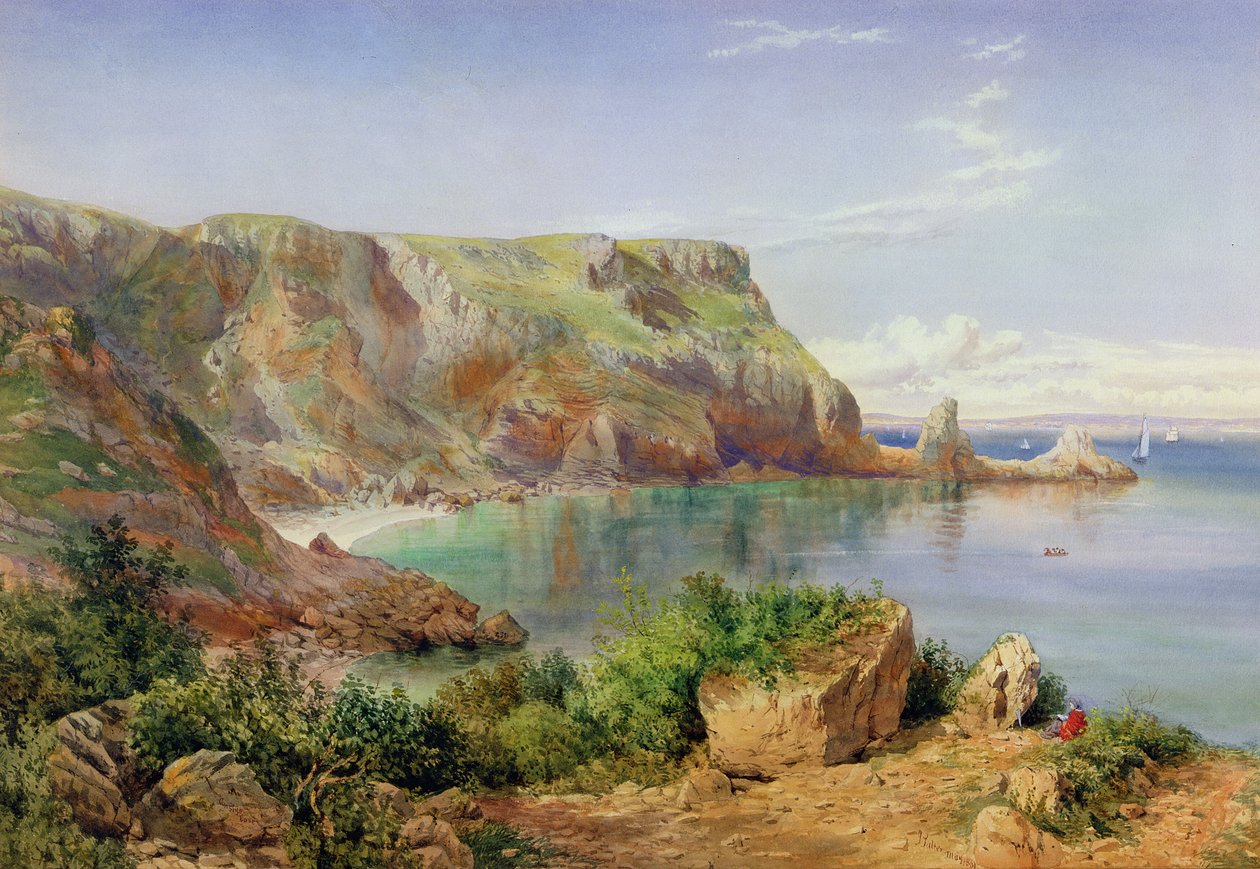 Ansty&39;s Cove, Babbacombe, Devon, 1861 (lápis e wc no papel) de John William Salter
