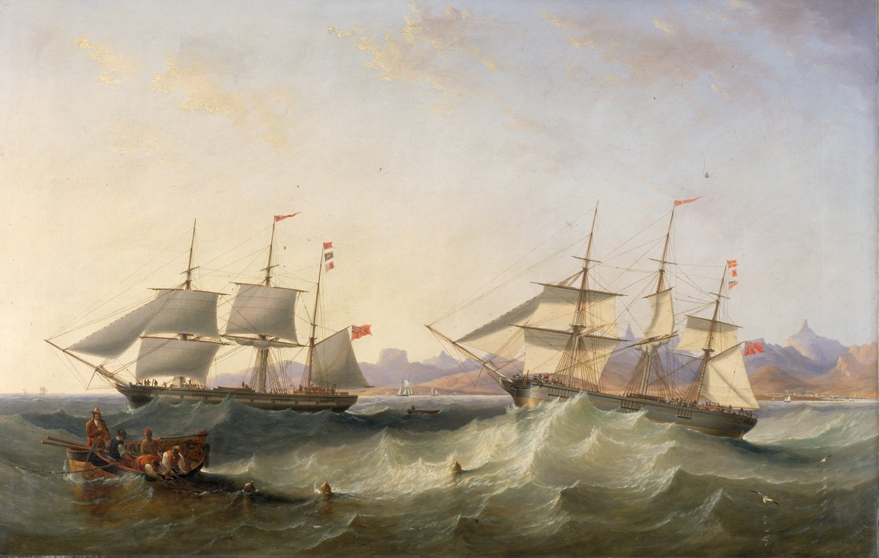 Um Clipper e um East Indiaman Leaving Port de John Wilson Carmichael