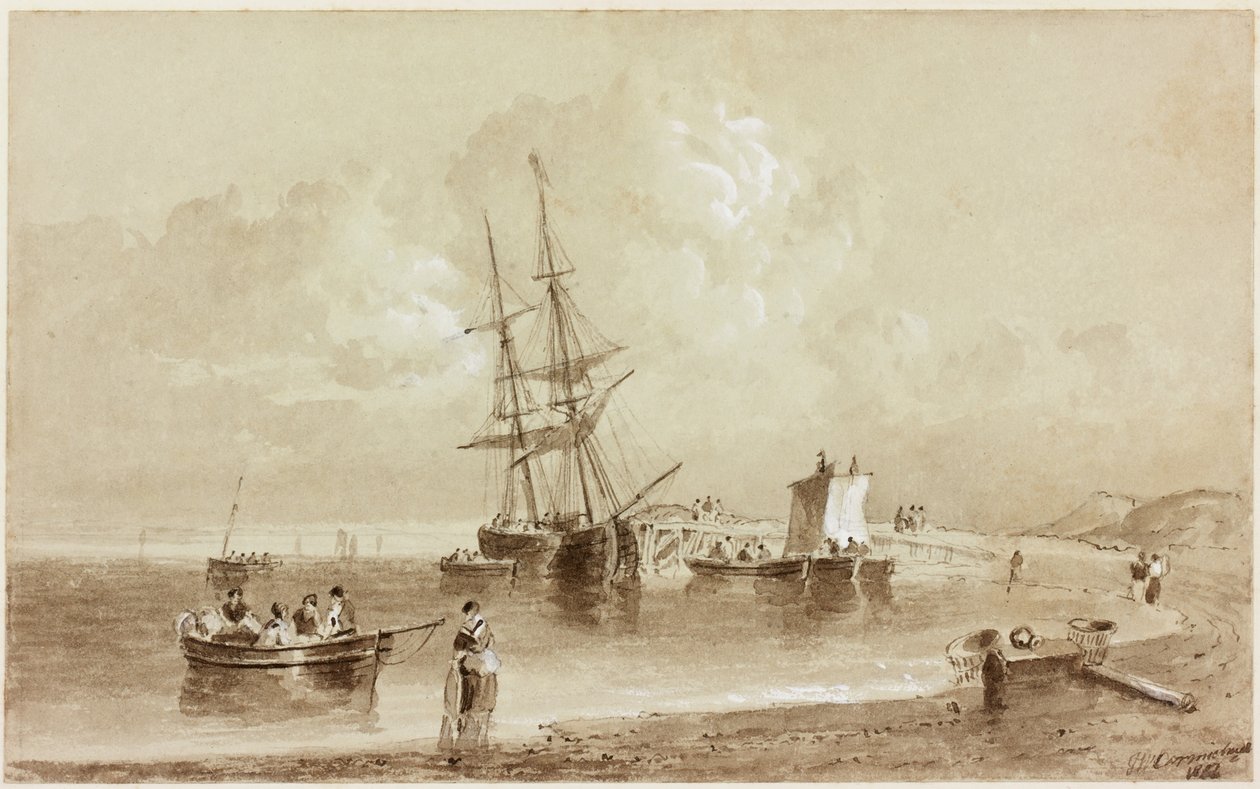 Budle Bay, Northumberland (tinta (sépia) no papel) de John Wilson Carmichael