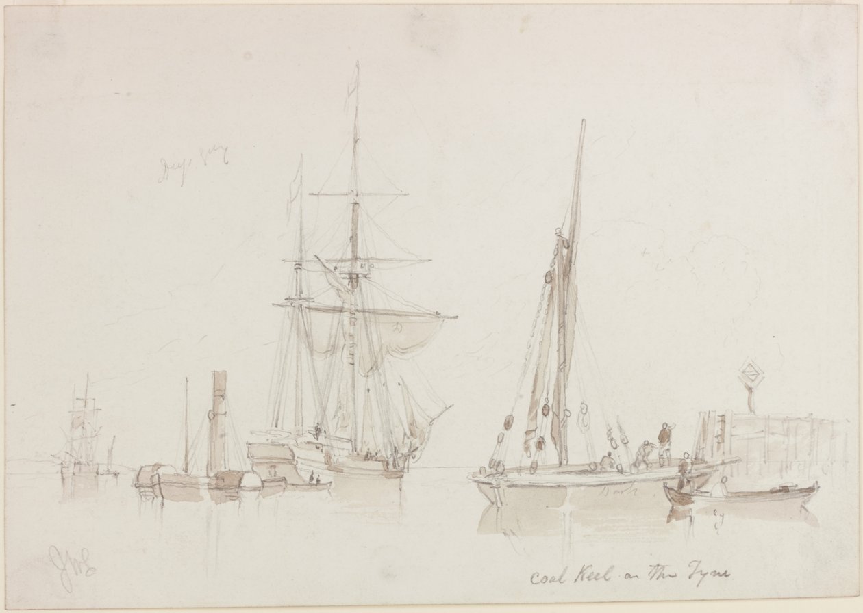 Quilha de carvão no Tyne (lápis e aguarela (monocromático) em papel (creme)) de John Wilson Carmichael