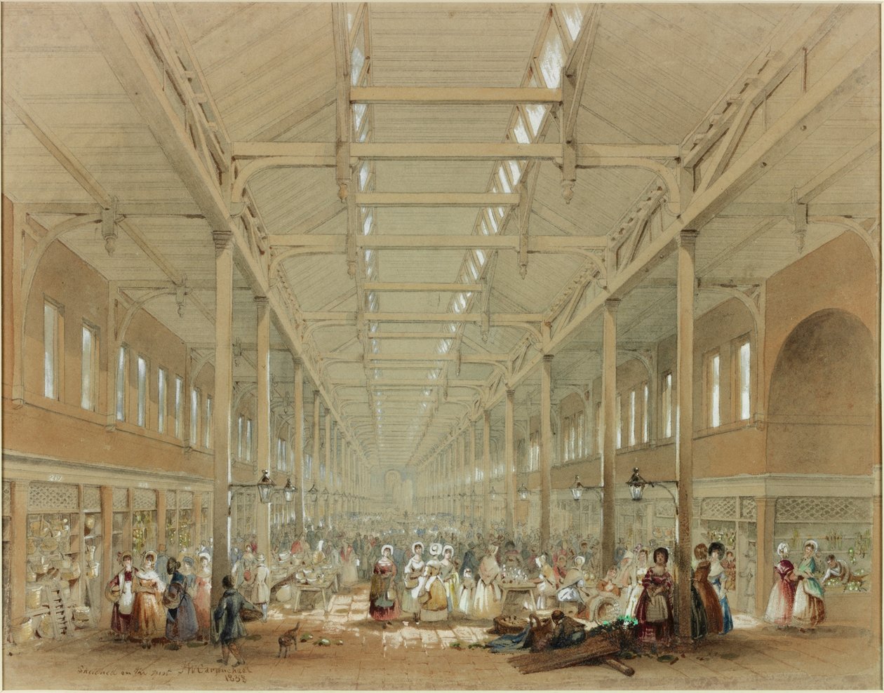 Interior do mercado de Grainger (bodycolour) de John Wilson Carmichael