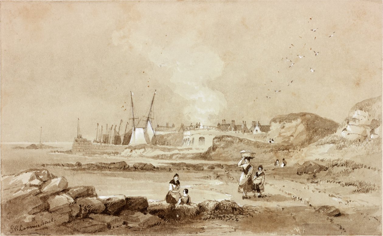 North Sunderland, Northumberland (tinta (sépia) no papel) de John Wilson Carmichael