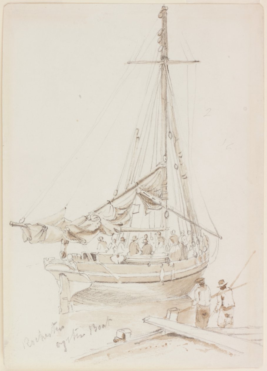 Rochester Oyster Boat (tinta (marrom) e lápis sobre papel) de John Wilson Carmichael