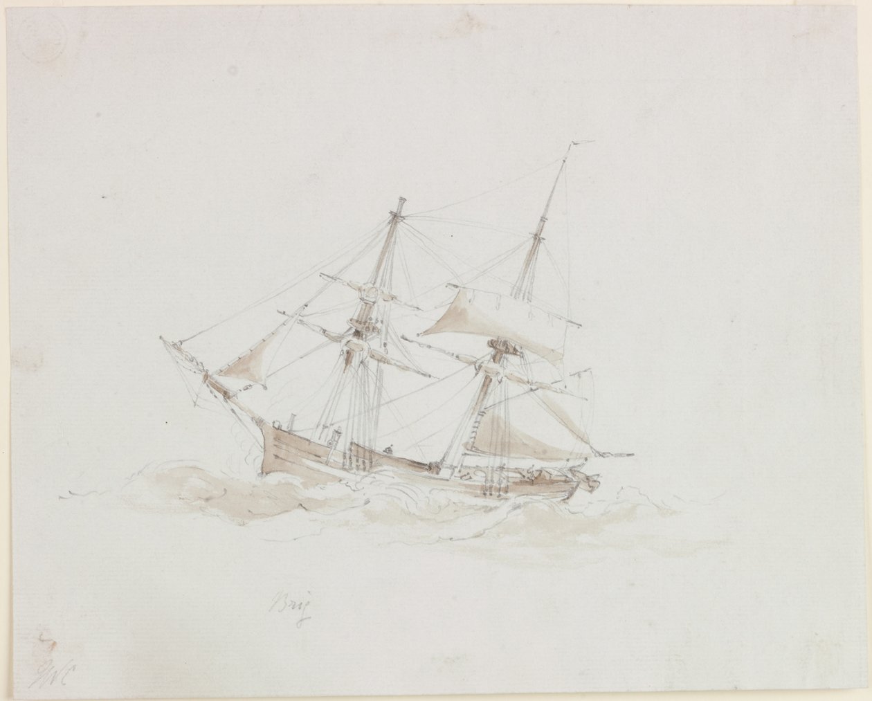 Retrato de navio - Brig (lápis e aquarela (monocromático) no papel) de John Wilson Carmichael
