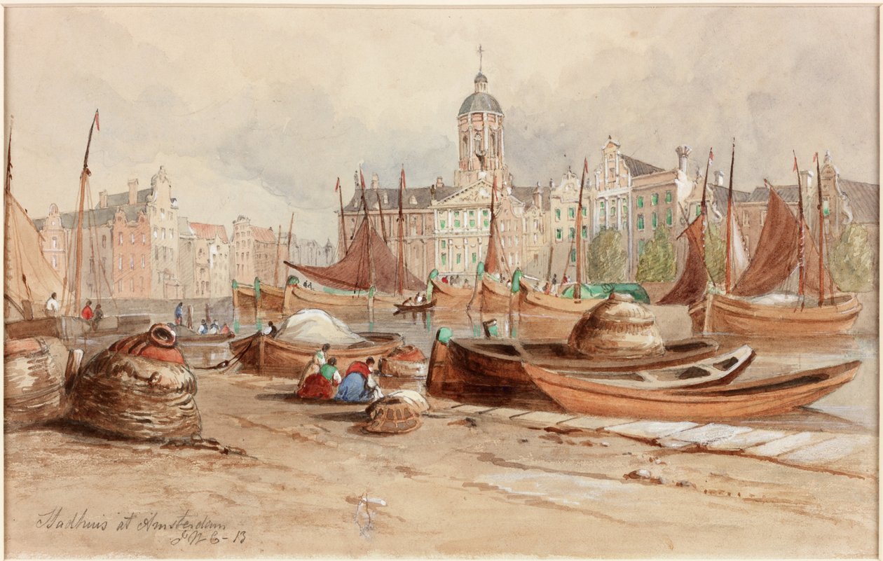 Stadhuis em Amsterdam (lápis e aquarela sobre papel) de John Wilson Carmichael