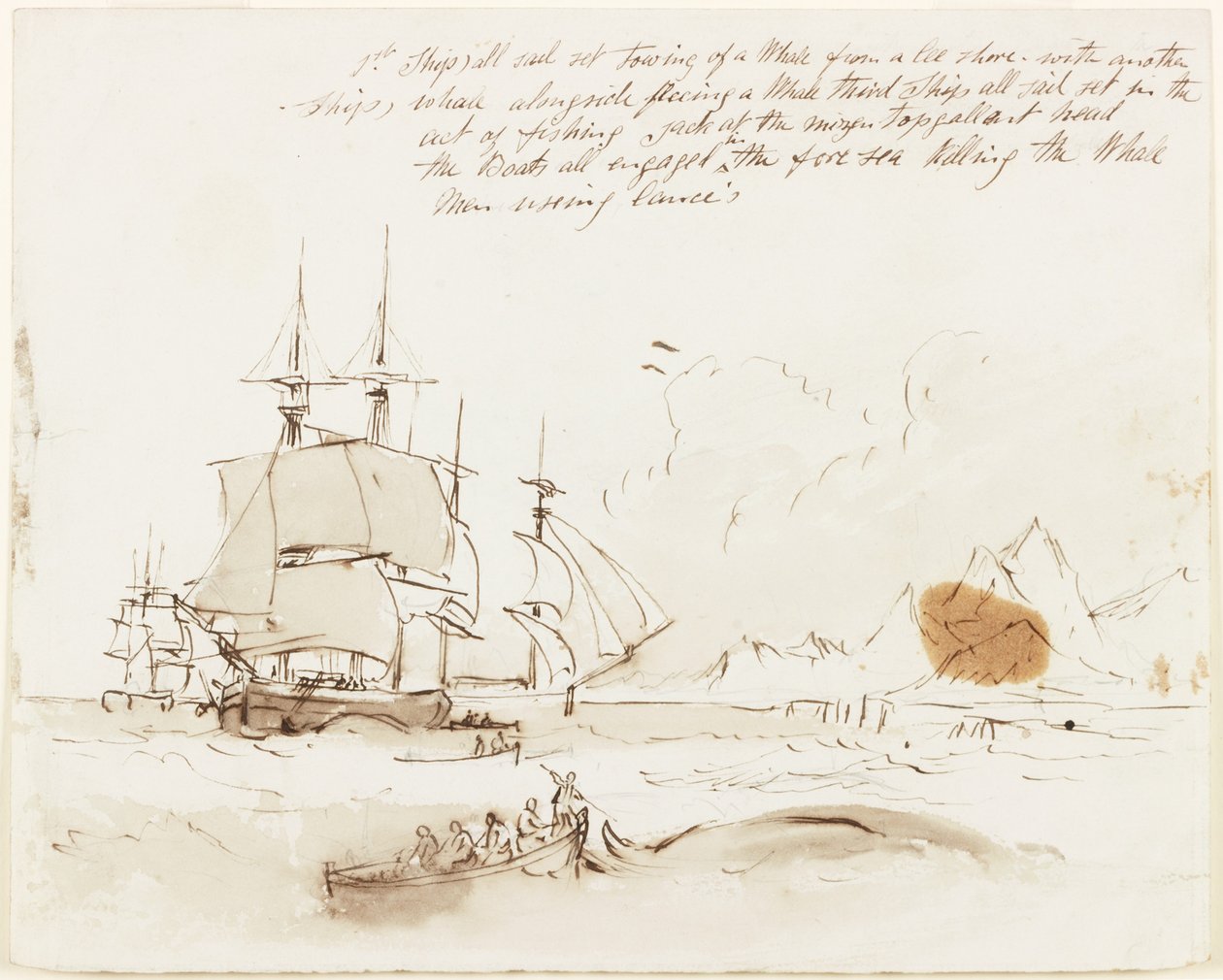 Estudo para uma foto da baleação (caneta e tinta e lápis sobre papel) de John Wilson Carmichael