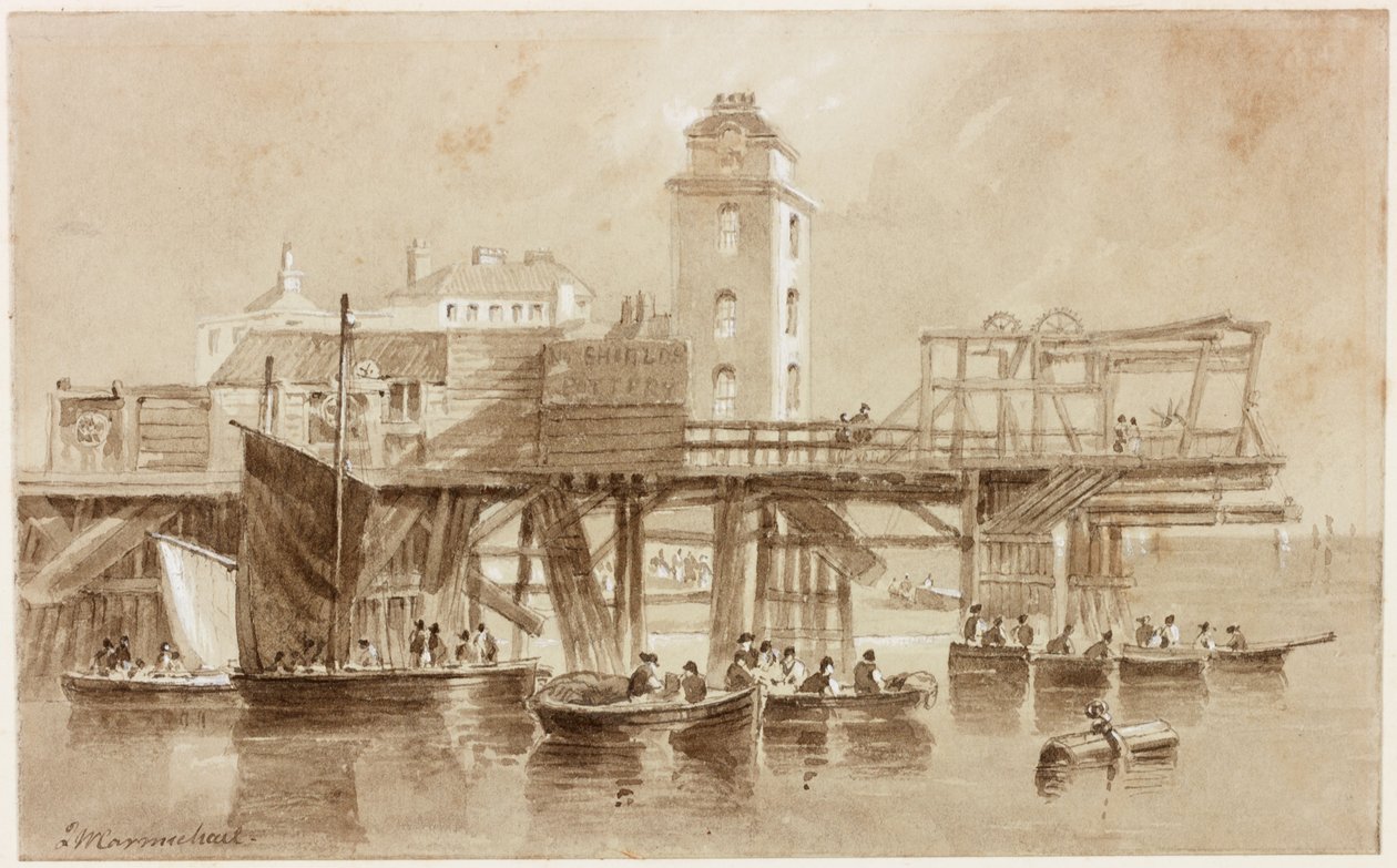 The Low Light, North Shields (caneta e tinta e lápis sobre papel) de John Wilson Carmichael
