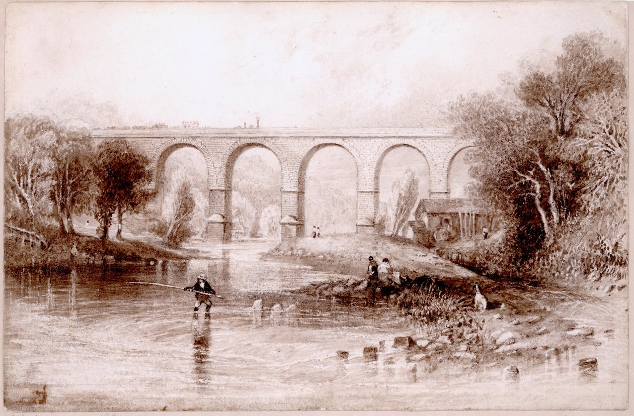 Ponte Wetheral, 1836 (wc e tinta no papel) de John Wilson Carmichael