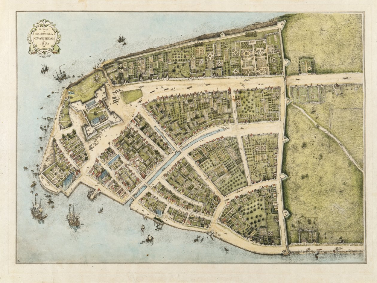 Redraft do Plano Castello, New Amsterdam, como apareceu em 1660, 1916 (lavagem de cores no papel) de John Wolcott Adams