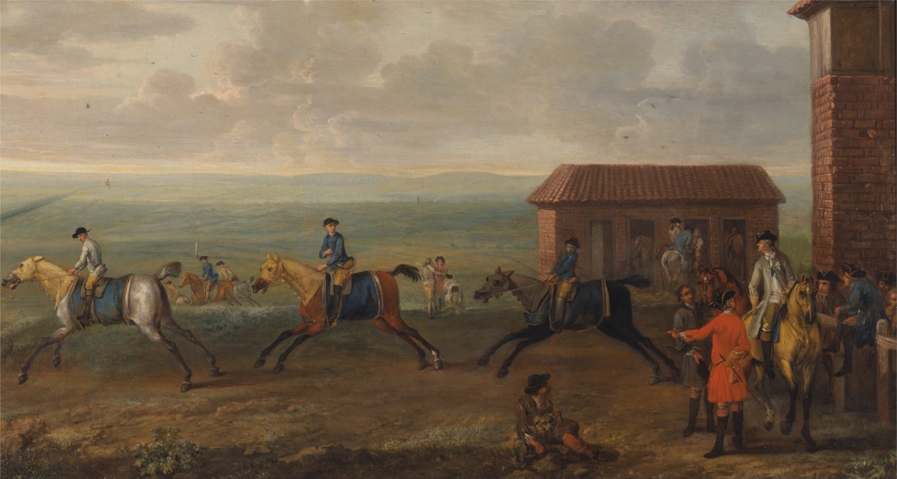 Lord Portmore assistindo a cavalos de corrida no exercício em Newmarket Heath de John Wootton