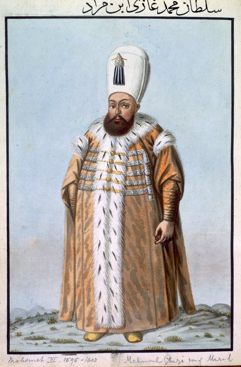 Mahomet (Mehmed) III (1566-1603) Sultan 1595-1603, de &39;Uma série de retratos dos imperadores da Turquia&39;, 1808 de John Young